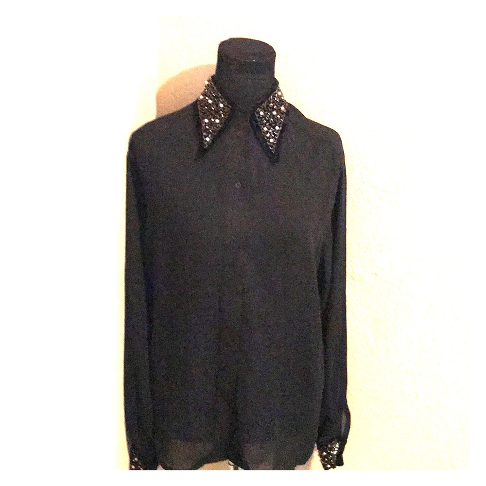 Pearled collard blouse